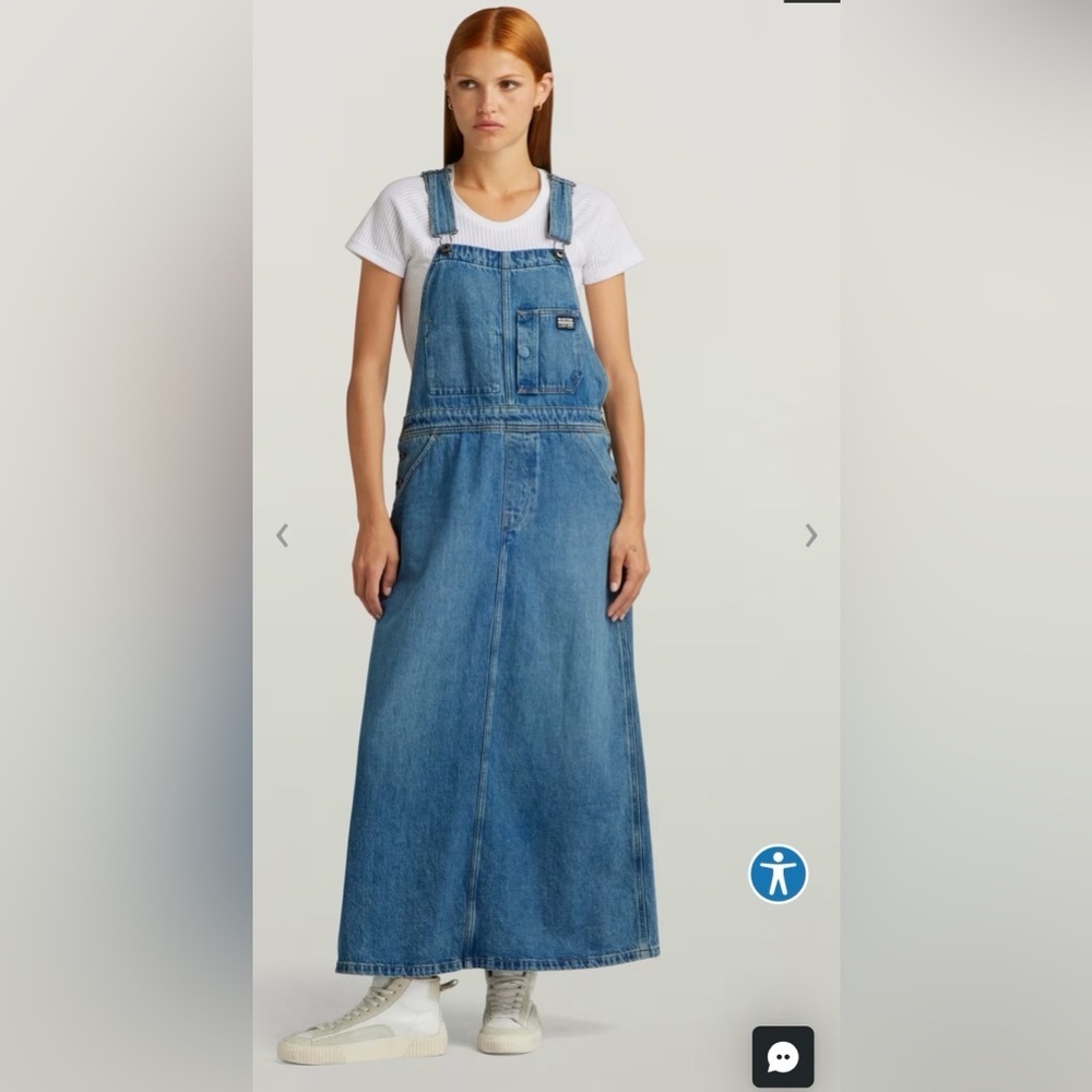 G-Star Raw Dungaree Dress, Blue Denim Overall Dress, Size XXS